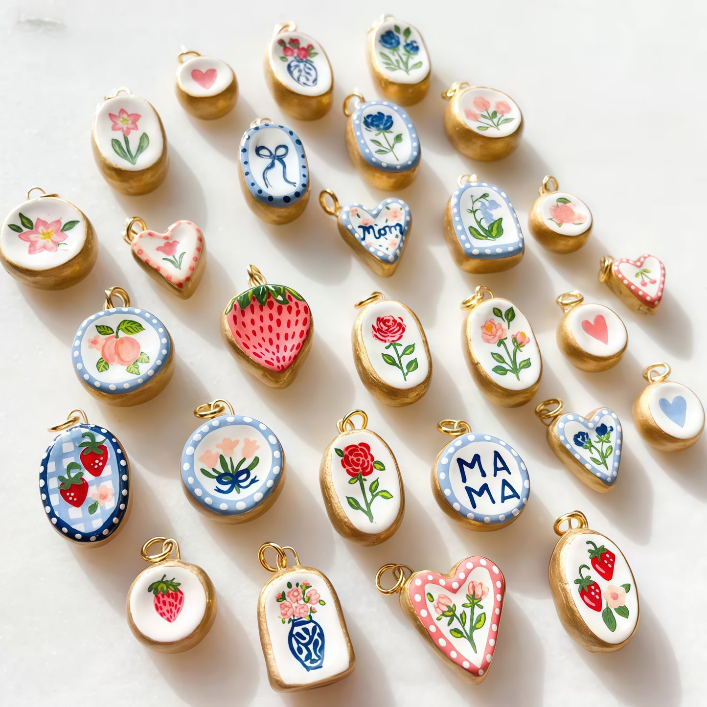 Pre-order Vintage Floral & Strawberry Handmade Ceramic Charms Set *28 pcs