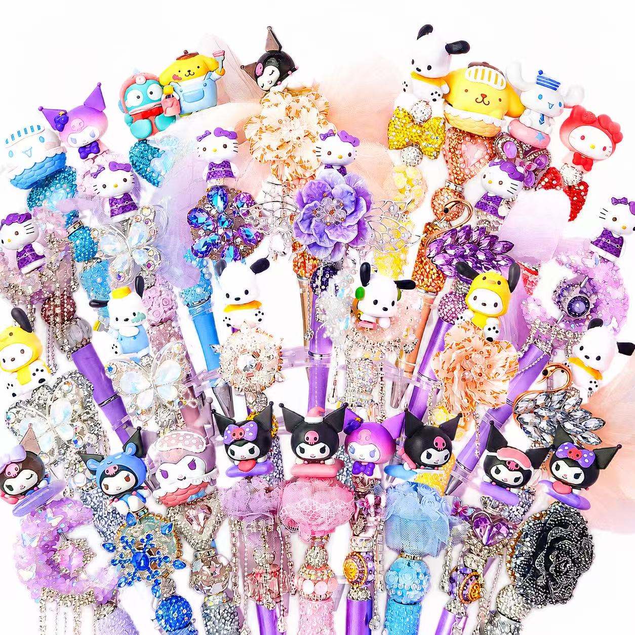 【New 💖】Sa.n.rio Heavy Rhinestone Feather Moon Ship Butterfly Ku.ro.mi Beaded Pen -Open in Live