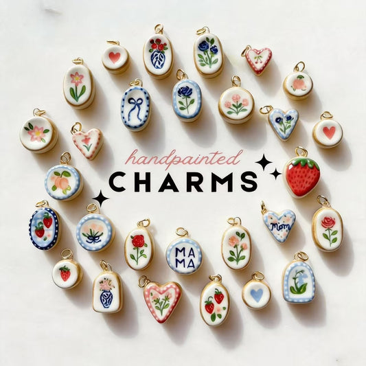 Pre-order Vintage Floral & Strawberry Handmade Ceramic Charms Set *28 pcs