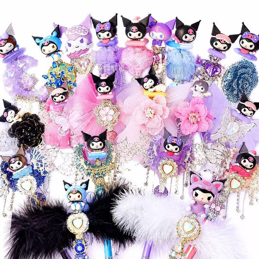 【New 💖】Sa.n.rio Heavy Rhinestone Feather Moon Ship Butterfly Ku.ro.mi Beaded Pen -Open in Live
